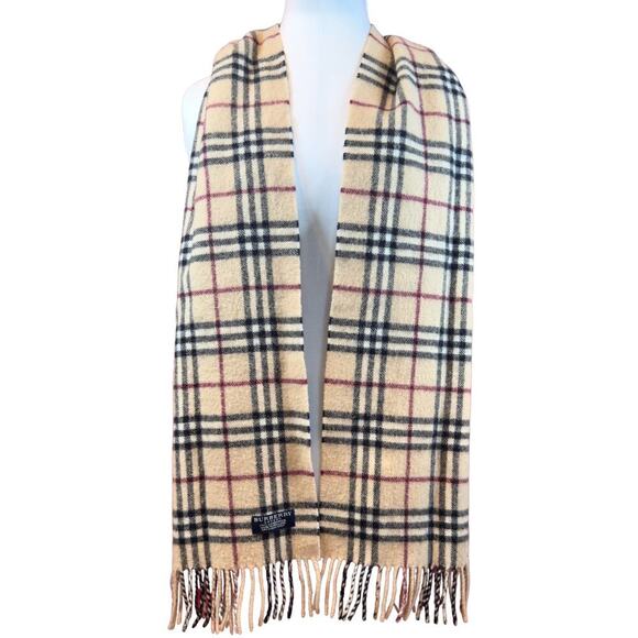 Burberry House Check Plaid Full Length Fringe Creamy‎ Stone 100% Lambswool Scarf - Picture 1 of 9